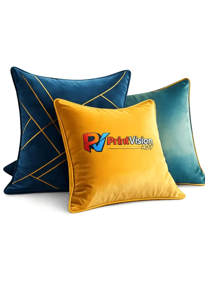 Decorative cushions customized with DTF printing services in Riyadh.