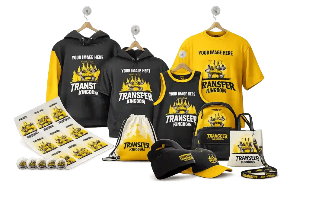 Custom hoodies, t-shirts, bags and promotional products printed using DTF printing services in Jeddah.