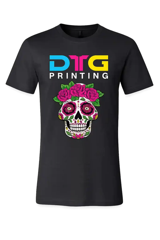 Custom graphic t-shirt with vibrant DTF print design.