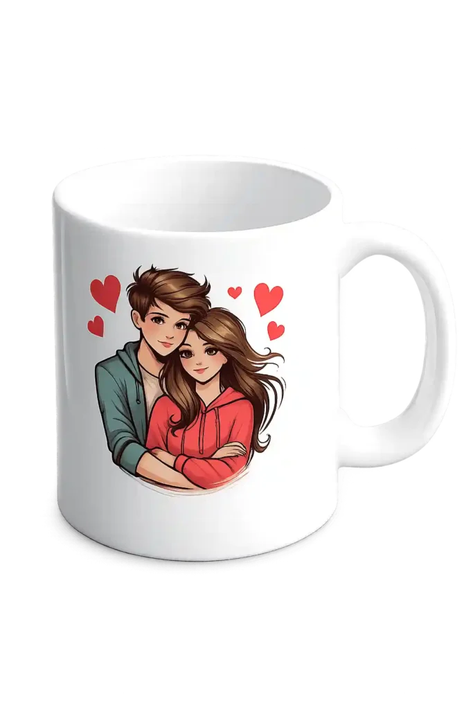 Customized ceramic mug with photo and graphic printing.