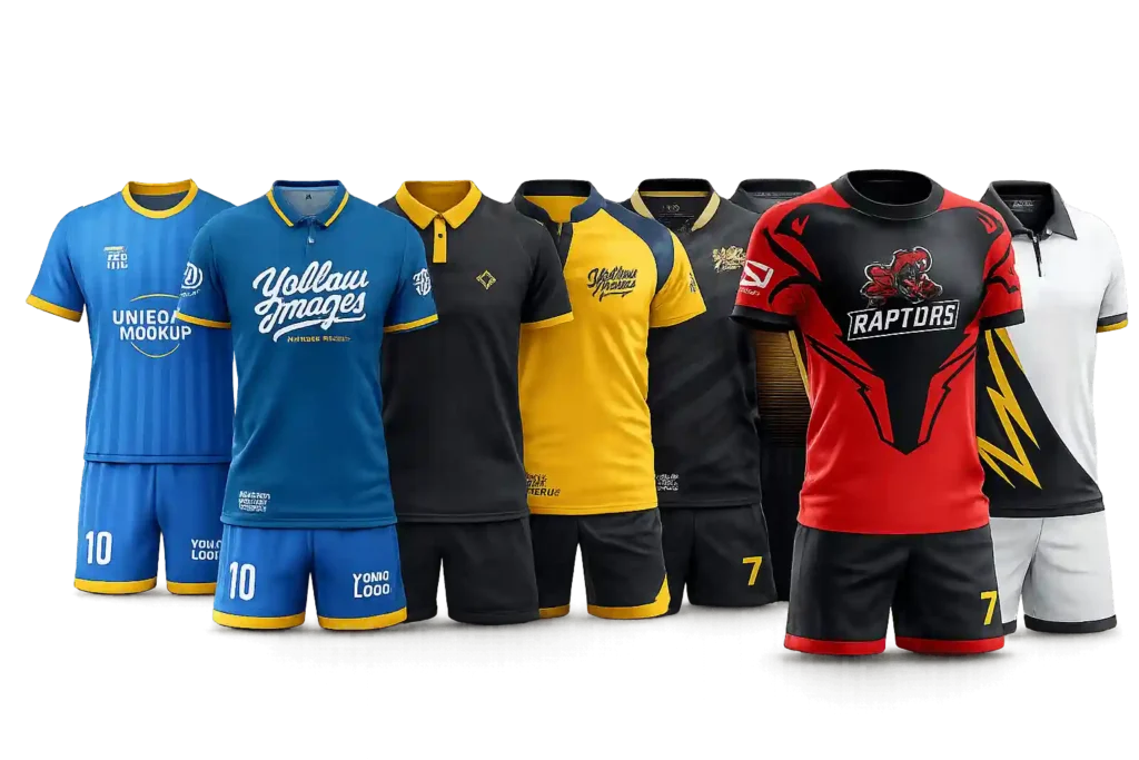 Custom sports jerseys and team uniforms produced through DTF printing services in Riyadh.