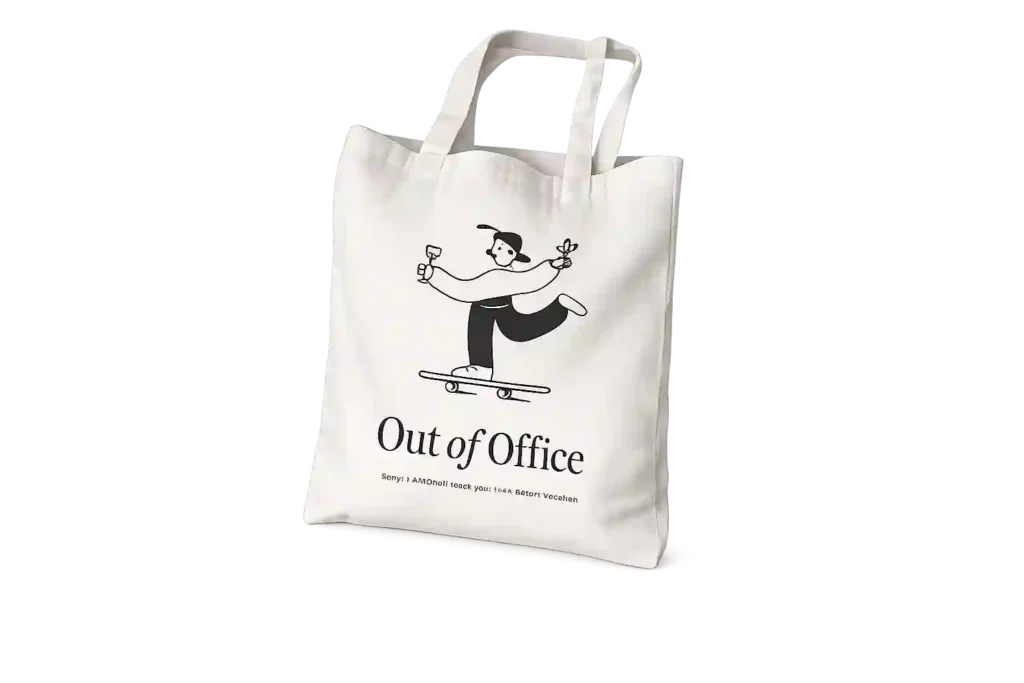Cotton tote bag with custom printed artwork.