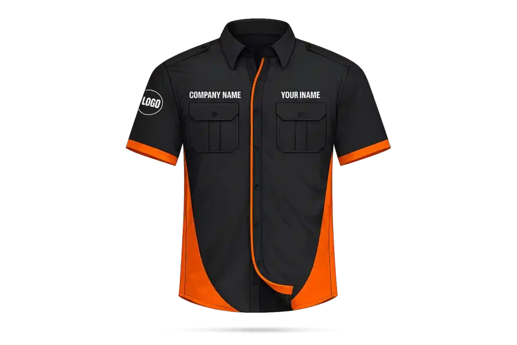 Professional workwear uniform with company branding.