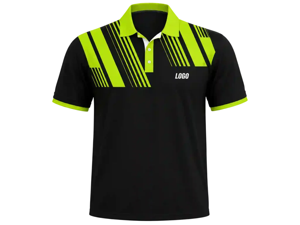 Black work polo with neon yellow reflective-style panels.