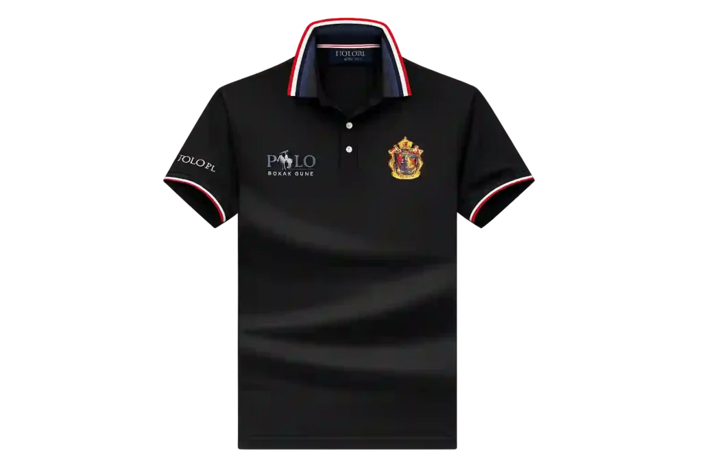 Premium black branded polo offered by polo T-shirts suppliers in Riyadh.