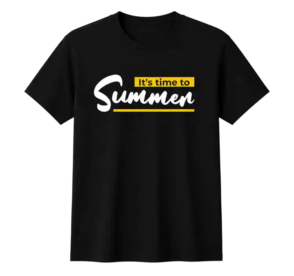 Black T-shirt with colourful summer typography print.