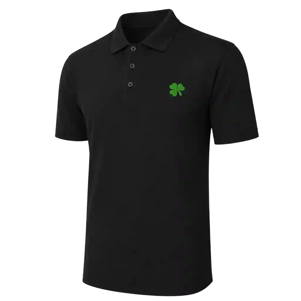 Charcoal black polo shirt with embroidered logo.