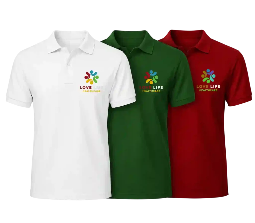 Custom branded polo shirts for polo t-shirt printing in Riyadh.