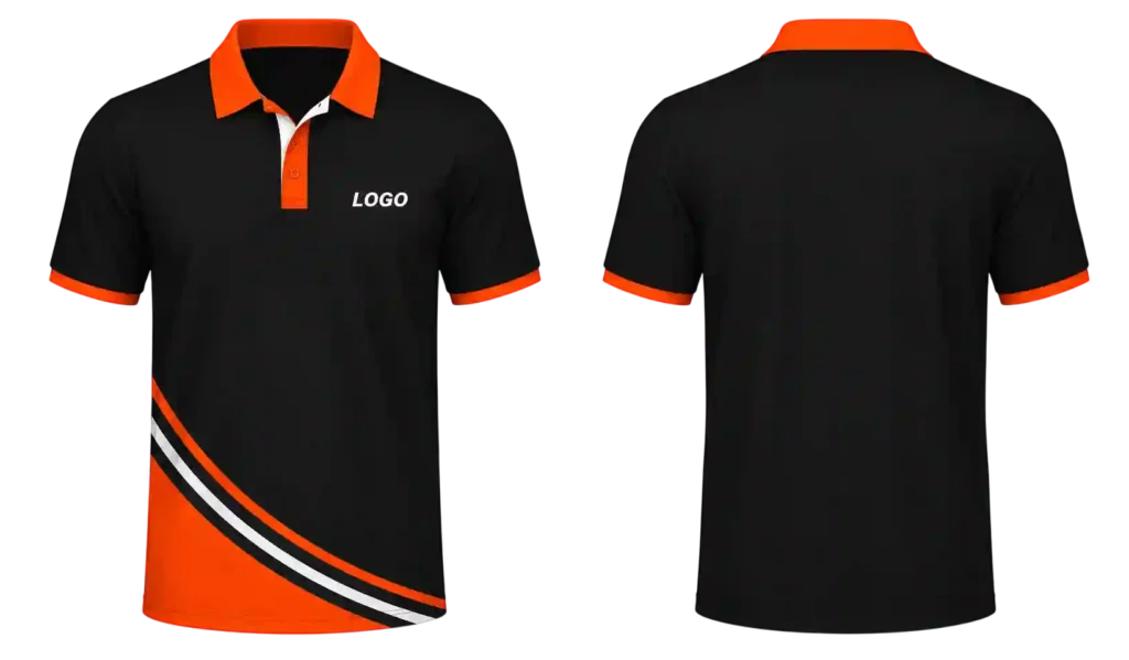 Custom polo shirt with front logo and back design.