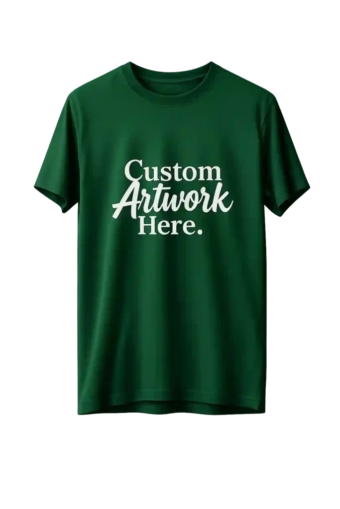 Green custom-printed T-shirt representing t-shirt printing services in Riyadh.