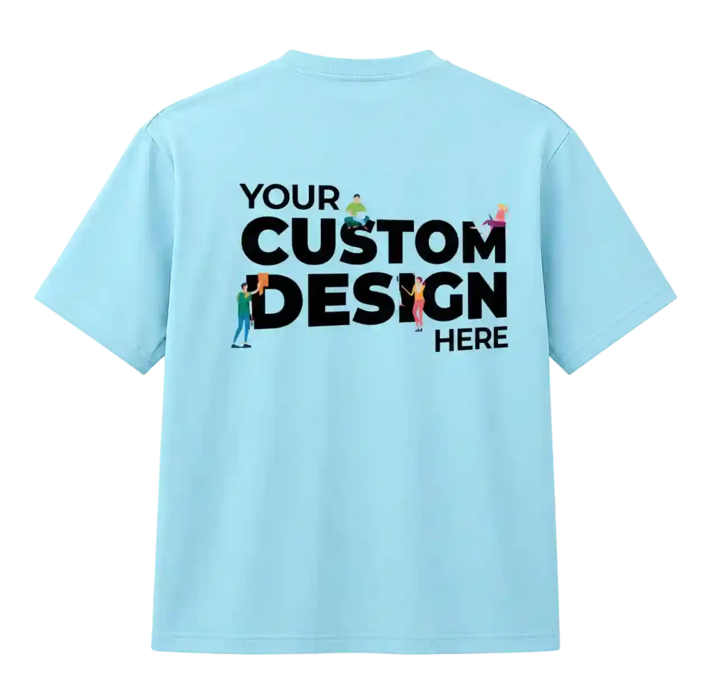Light blue T-shirt with personalised custom design artwork.