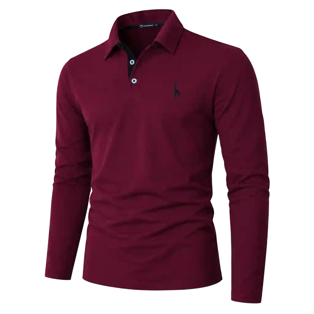 Maroon long sleeve polo shirt.
