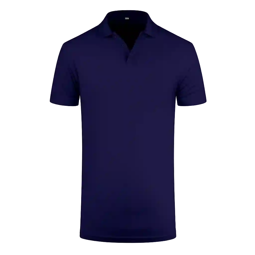 Navy blue polo T-shirt with personalized logo printing.