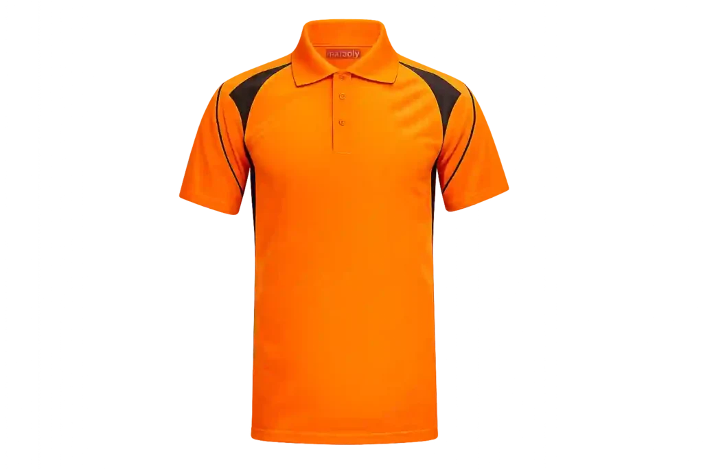 Orange short sleeve polo shirt with black accents.