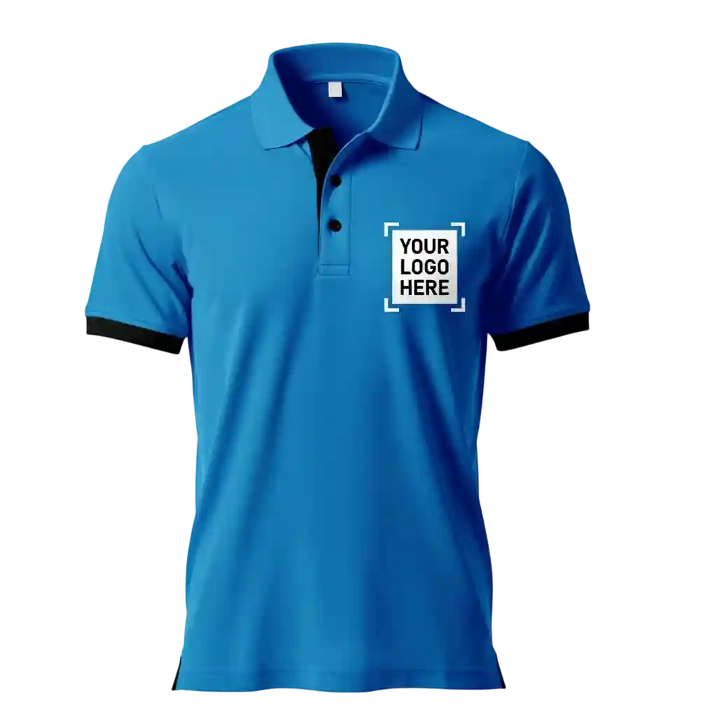Royal blue custom printed polo shirt.