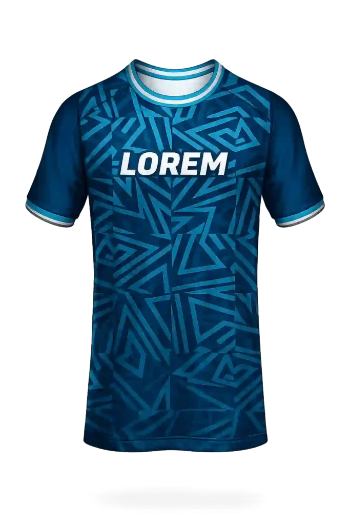 Blue athletic training t-shirt with geometric pattern.