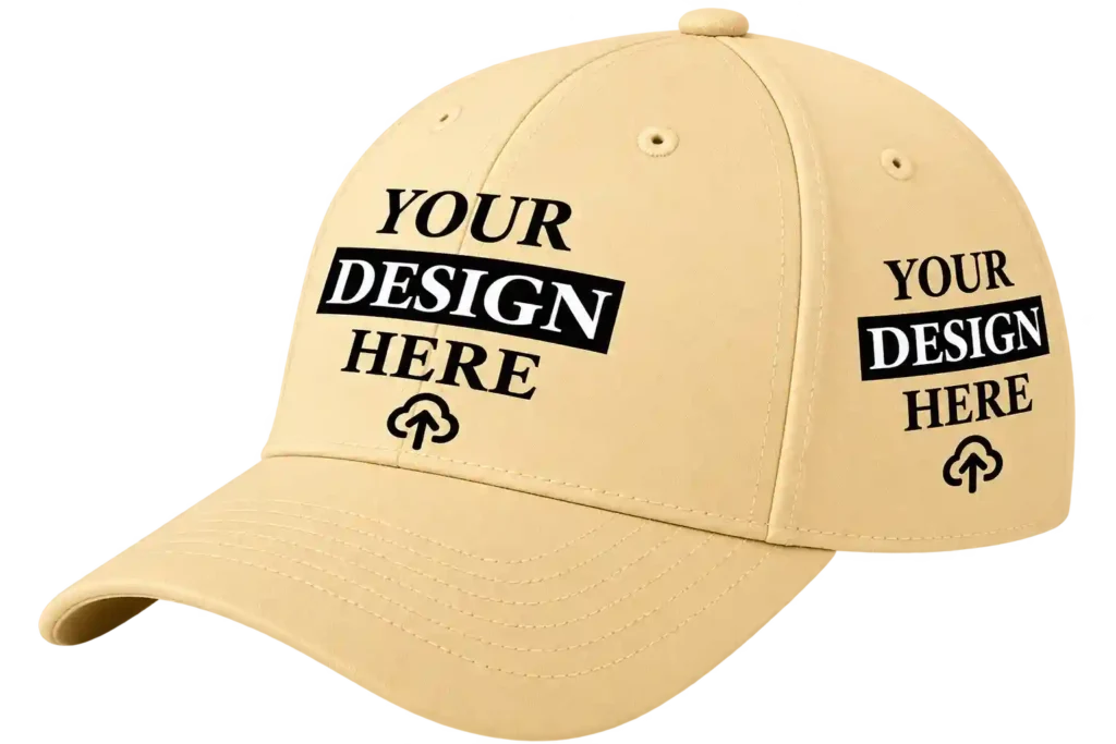 Beige cap with custom design for Cap printing in Riyadh.