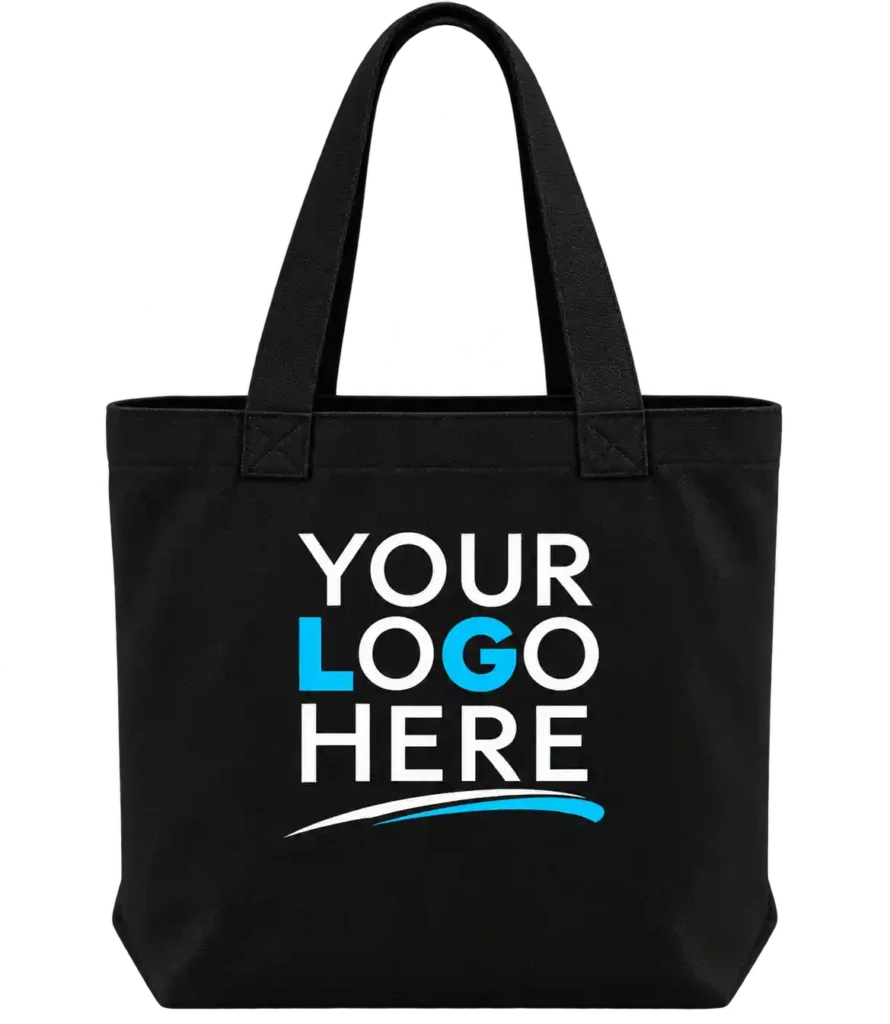 Black custom logo tote for Custom Handbags in Saudi Arabia.