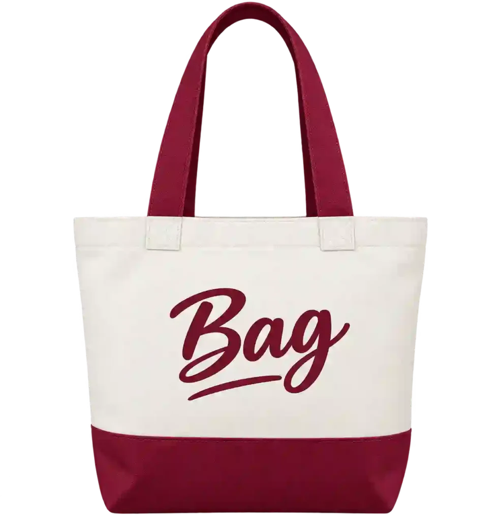 Burgundy tote bag with custom logo printing.