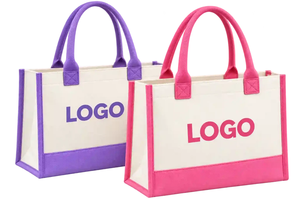 Colorful mini tote bags with custom logo spaces.