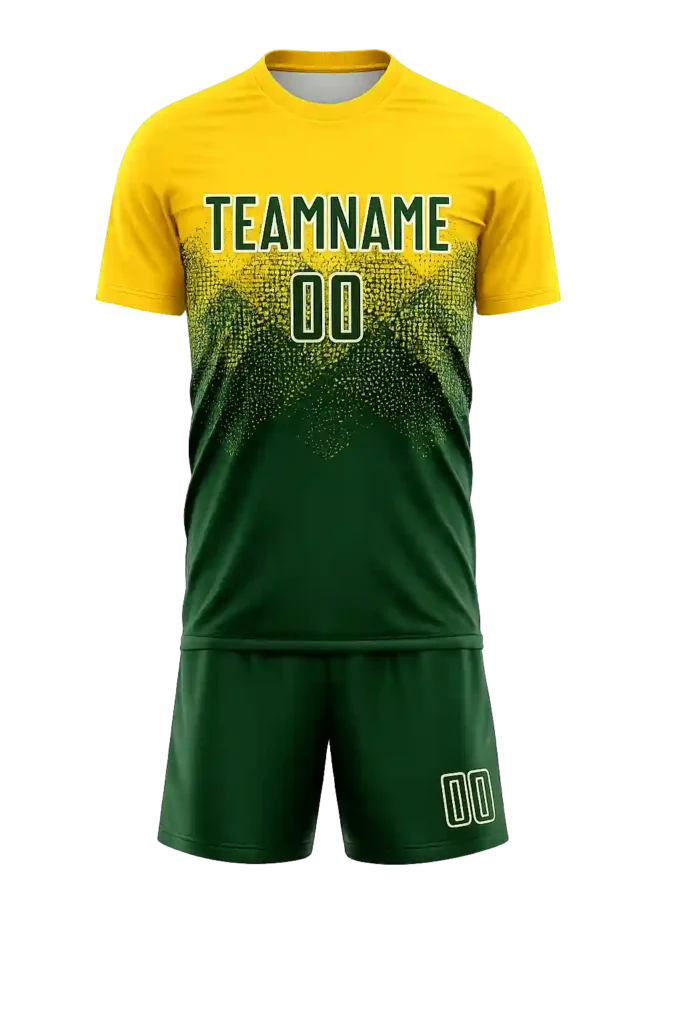 Green and yellow cricket team uniform set.