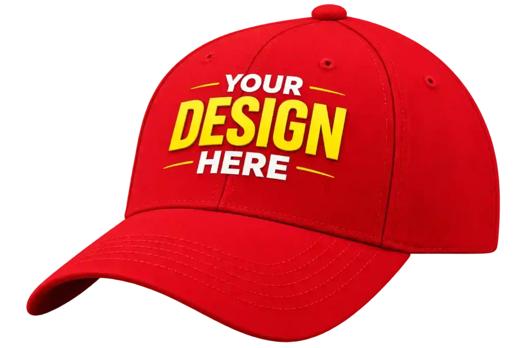 Custom branded red cap for professional cap printing in Riyadh.
