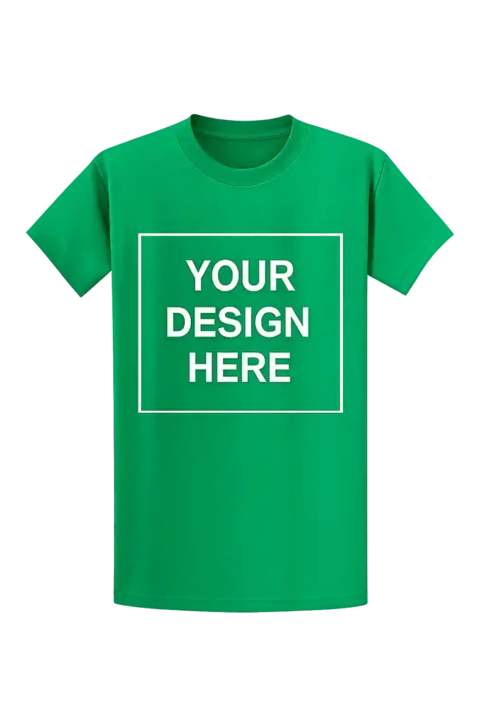 Green promotional t-shirt with custom logo.