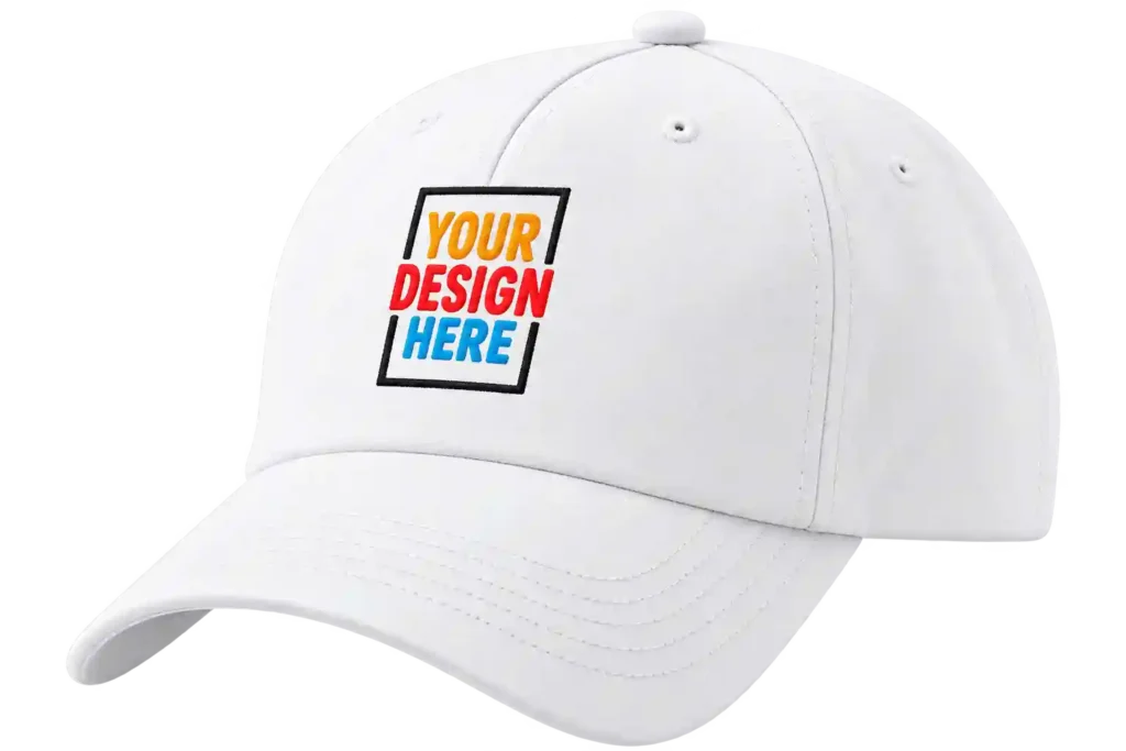 Custom white cap with personalized logo for cap printing in Riyadh.