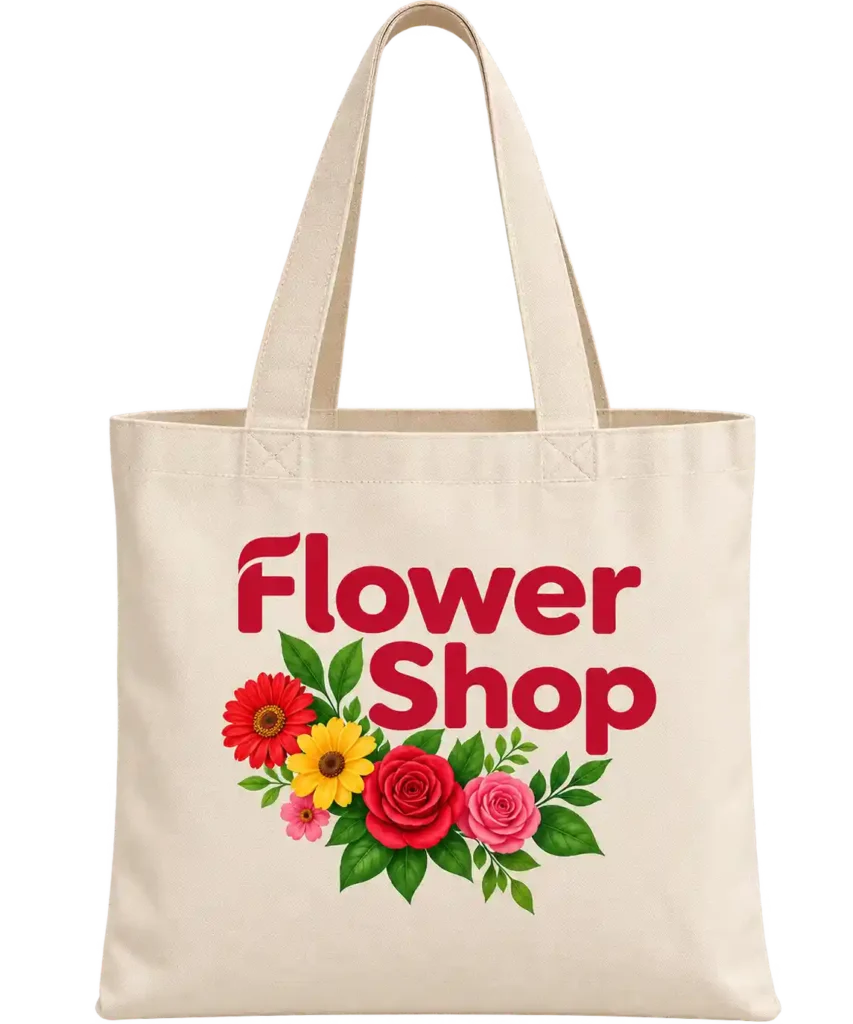 Flower Shop printed canvas tote bag.