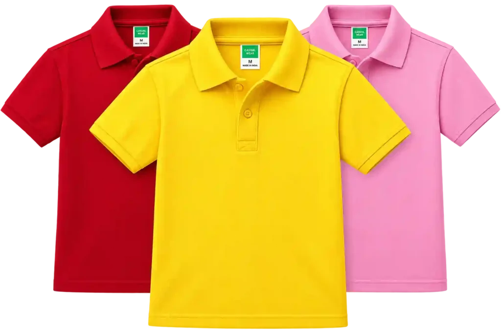 Kids polo shirts in different colours for versatile outfit options.
