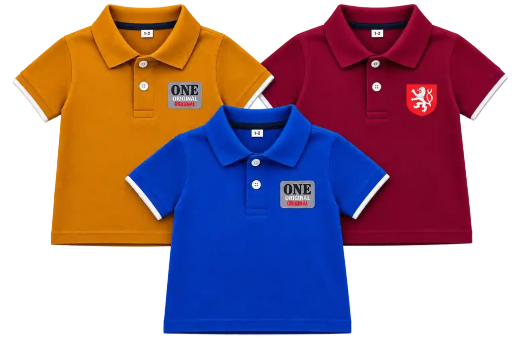 Kids polo shirts in multiple colours for everyday wear.