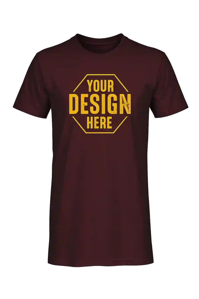 Maroon custom t-shirt with front logo print.