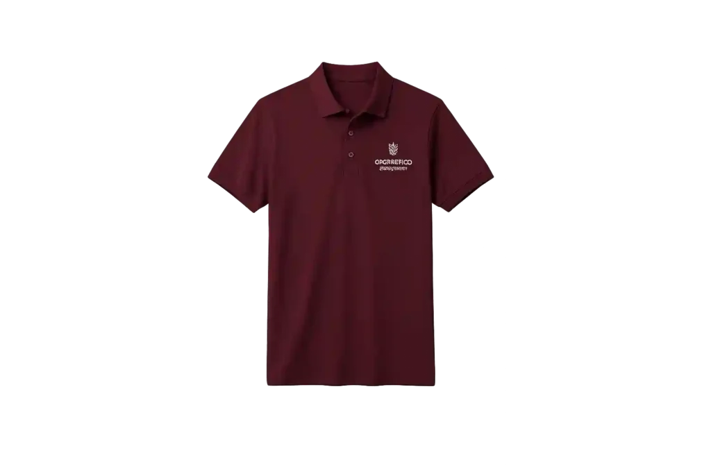 Maroon polo shirt for corporate staff uniforms.