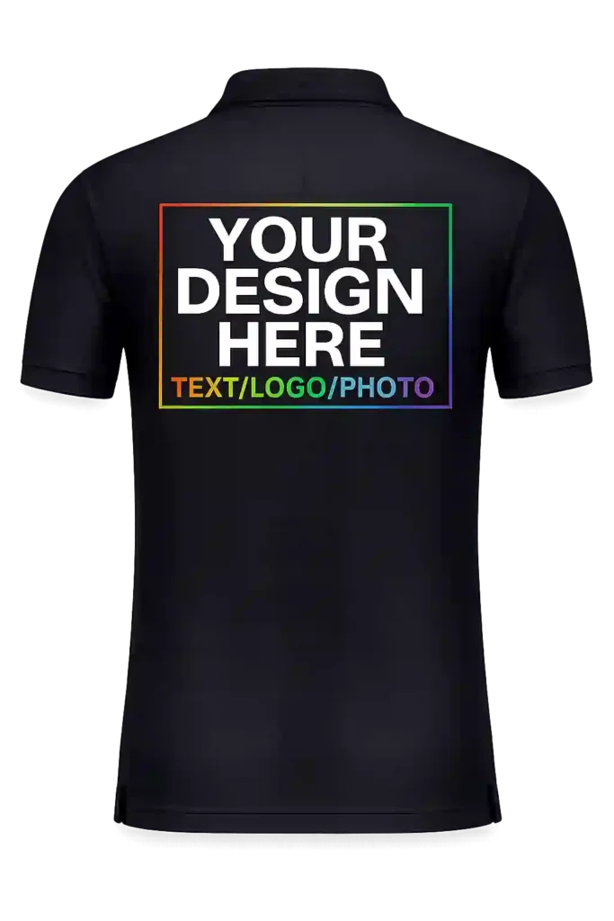 Navy custom shirt with business logo print.