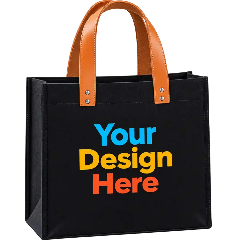 Orange handle logo tote for Custom Handbags in Saudi Arabia.