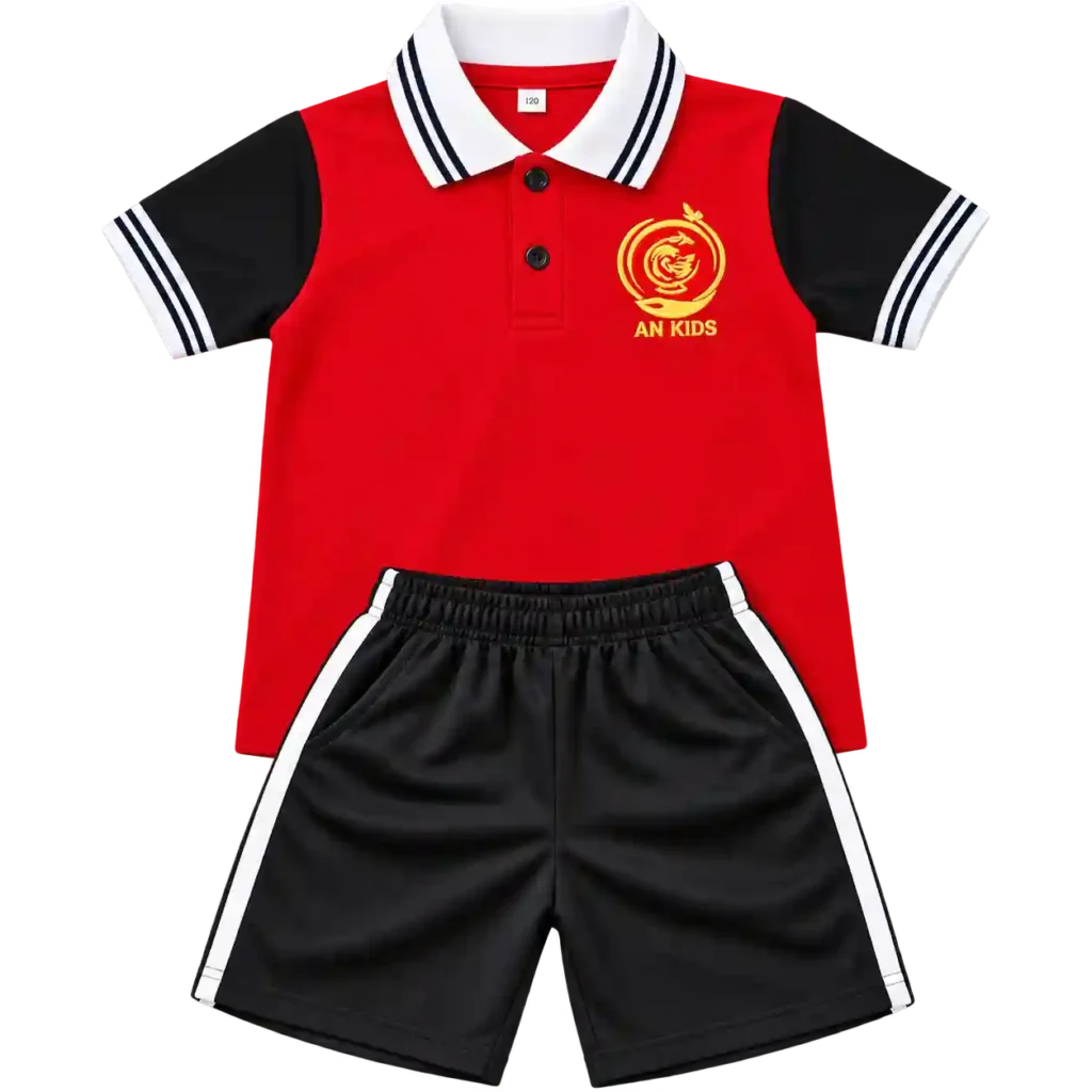 Red and black kids polo set for kids polo in Saudi Arabia.