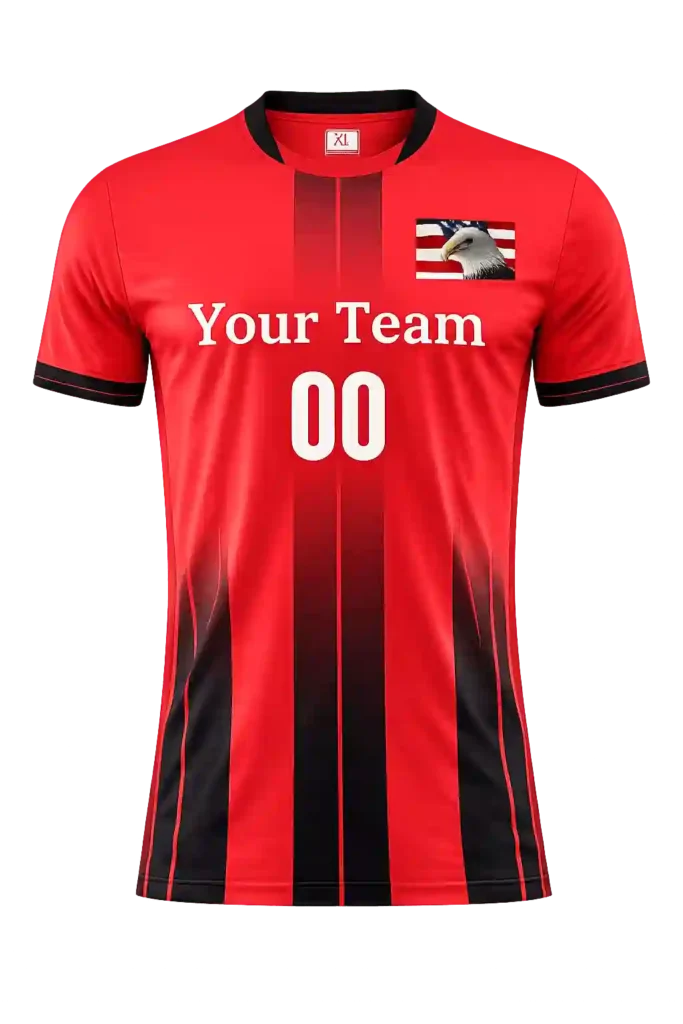 Red custom sports jersey with player number.