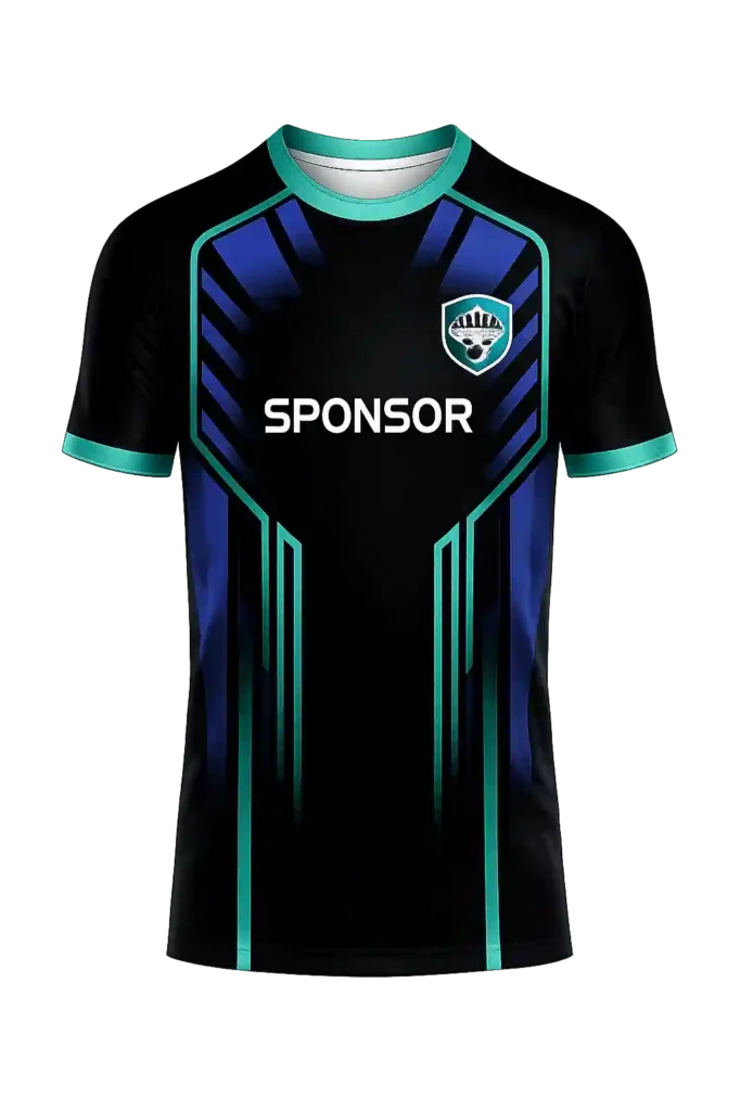 Black sponsor team jersey for Uniform Printing Services in KSA.