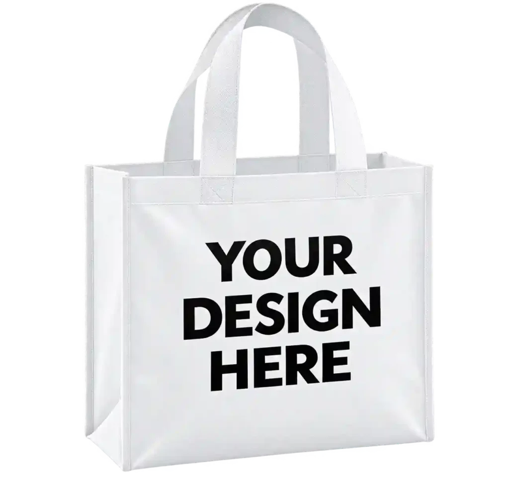 White cotton tote bag with custom design.