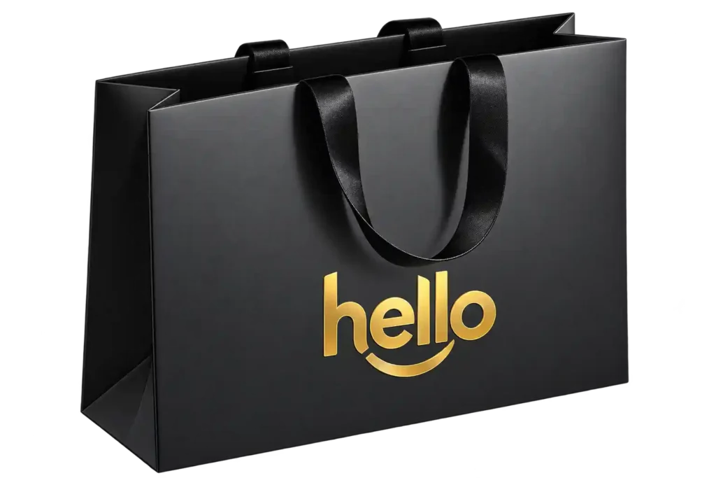 Black branded paper handbag for Handbag Printing Services in Riyadh.