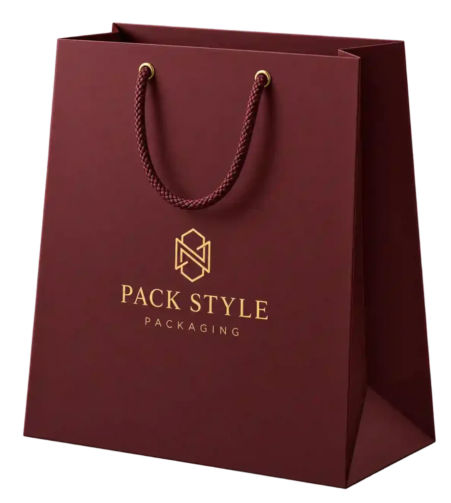 Burgundy premium paper handbag for Handbag Printing Services in Riyadh.