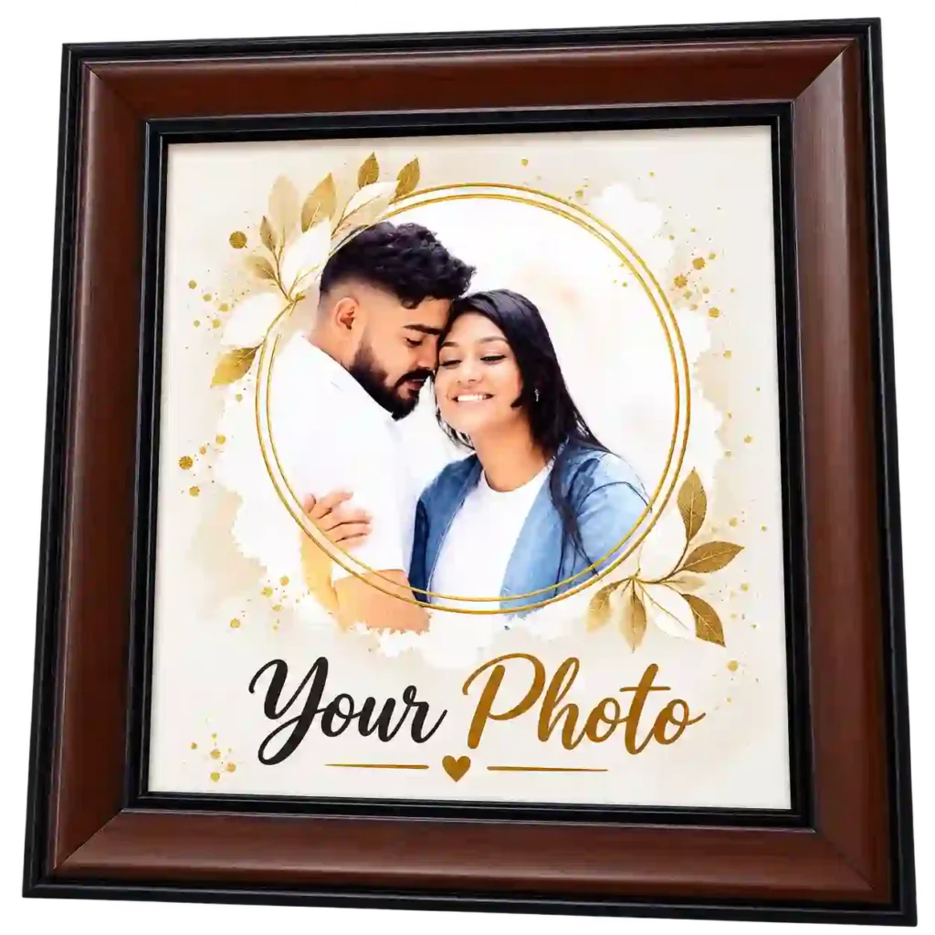 Personalized framed photo print with decorative border.