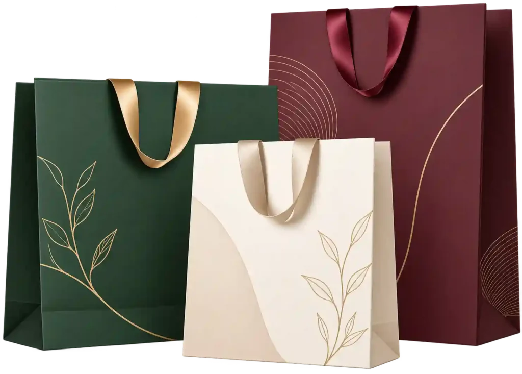 Multi-color designer paper bags for retail packaging.