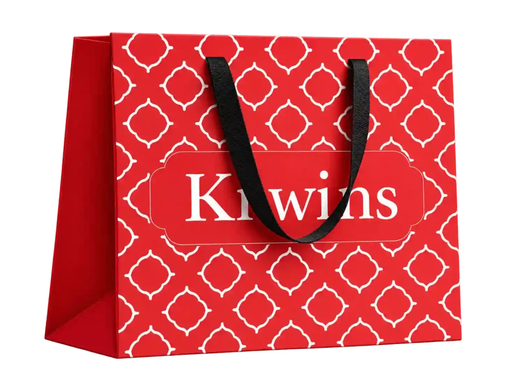 Red diamond printed paper bag for Handbag Printing Services in Riyadh.