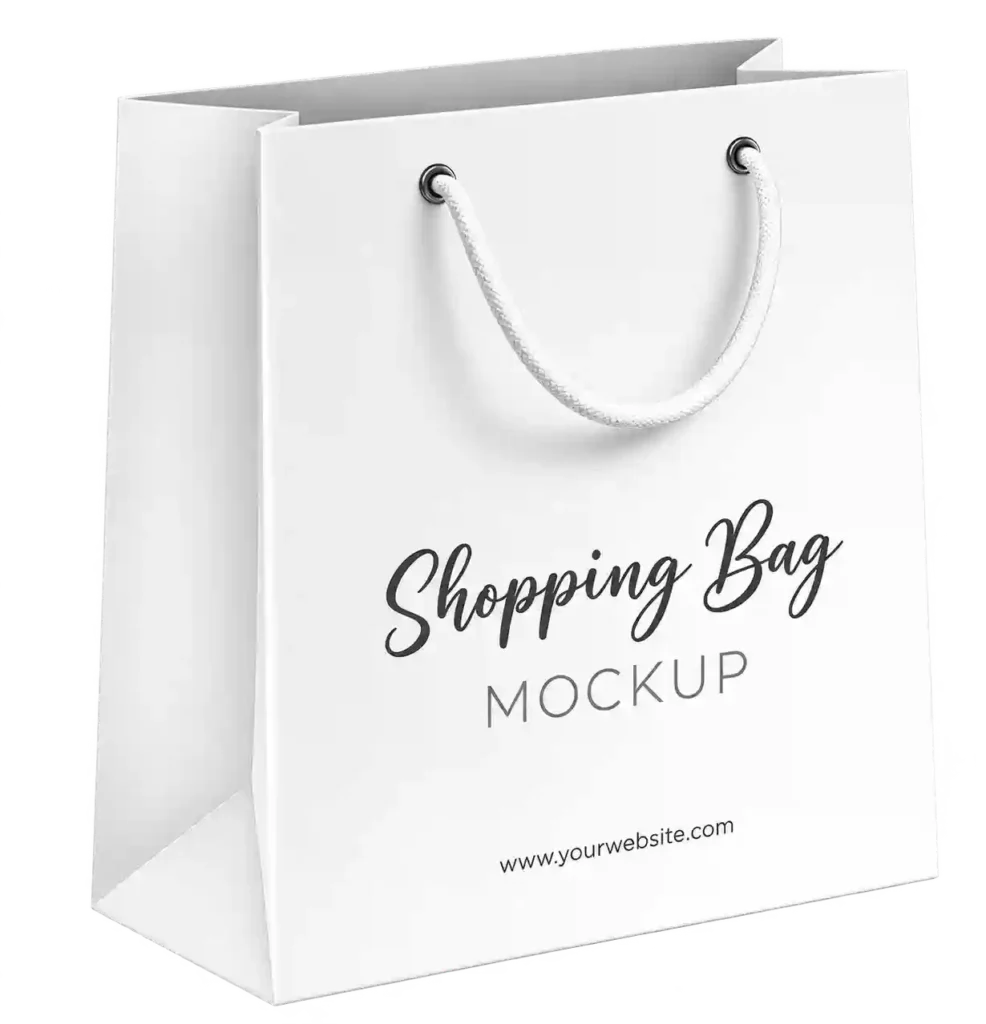 White custom shopping paper bag with rope handles.